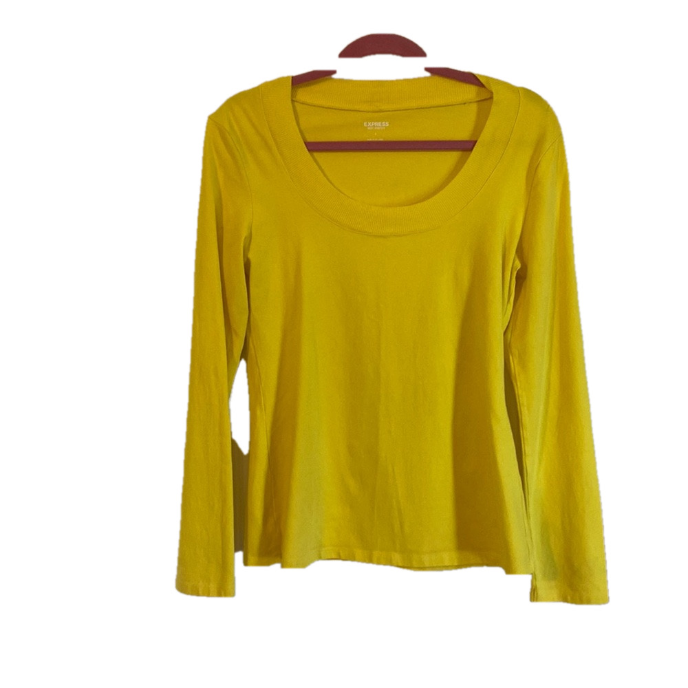 2/$18 Express stretch fitted bright yellow long sleeve top large